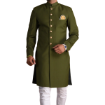 Battle Green Color Maharaja Style Achkan | Regal Ethnic Wear | Jaipurio